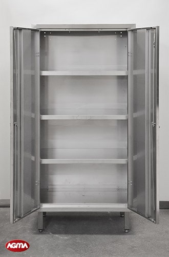 221- Armadio acciaio inox, 3 ripiani fissi 880x500x1840mm porta battente