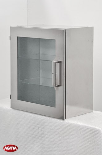 321 - Pensile armadiato acciaio inox 600x380x720mm, 2 ripiani in cristallo