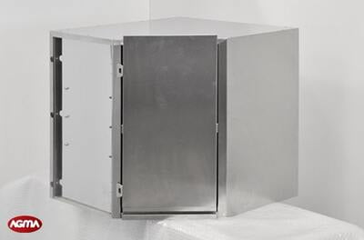 326 - Pensile ad angolo acciaio inox 600/600x380x600mm, 1 ripiano